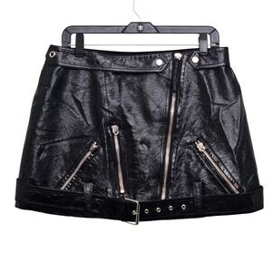 Nonchalant Label Campbell Mini Skirt L Black Faux Leather Glam Moto Biker Edgy